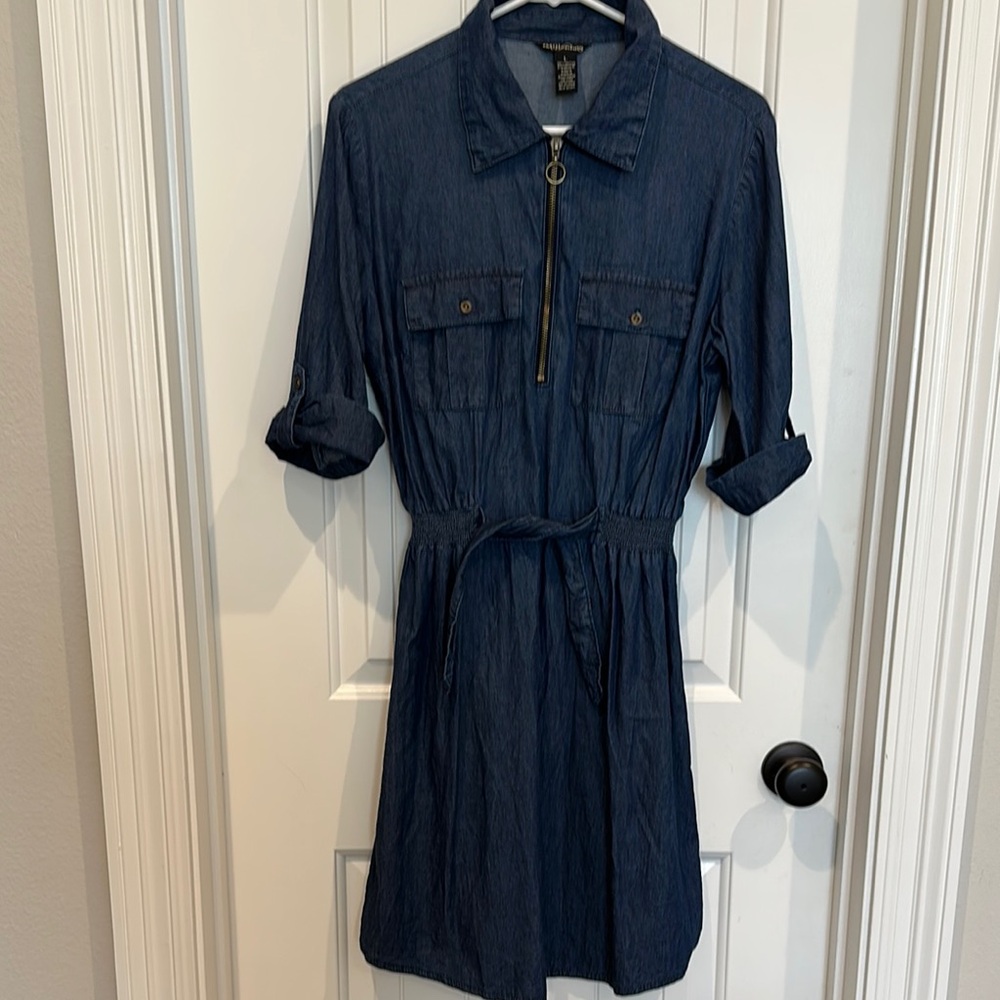 Denim Shirt Dress with Zipper